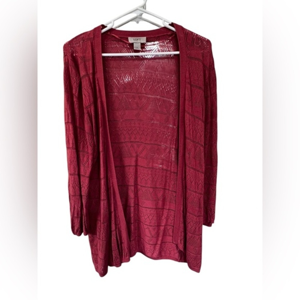 LOFT Women's Deep Red Open-Front Cardigan